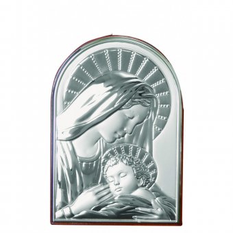 Icoana Maica Domnului si Iisus, lucrata pe foita de argint 925, 6x9 cm