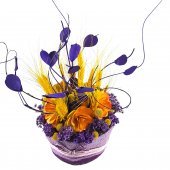 Aranjament din flori uscate in cosulet mov-lila
